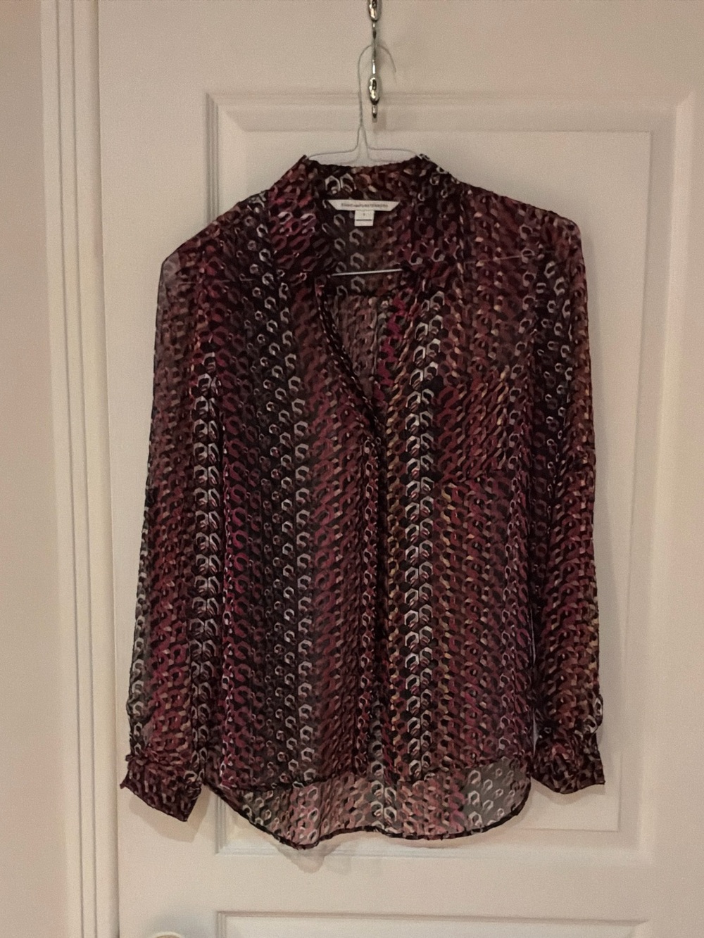 Diane von Furstenberg Sheer Printed Button-Front Blouse in Burgundy and Black